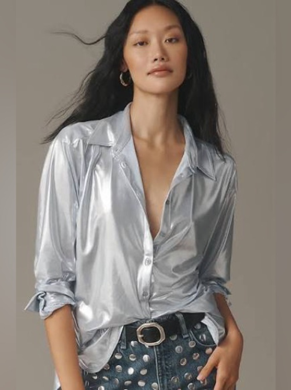 Anthropologie Gillian Liquid Shine Button Down Top